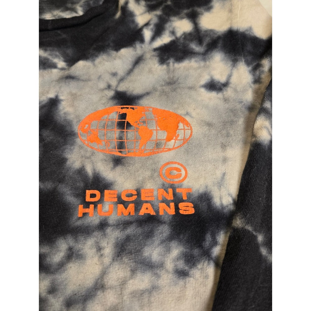 PacSun Long Sleeve Shirt Mens Small Black White Tie Dye Excellent Decent Humans - Picture 2 of 5